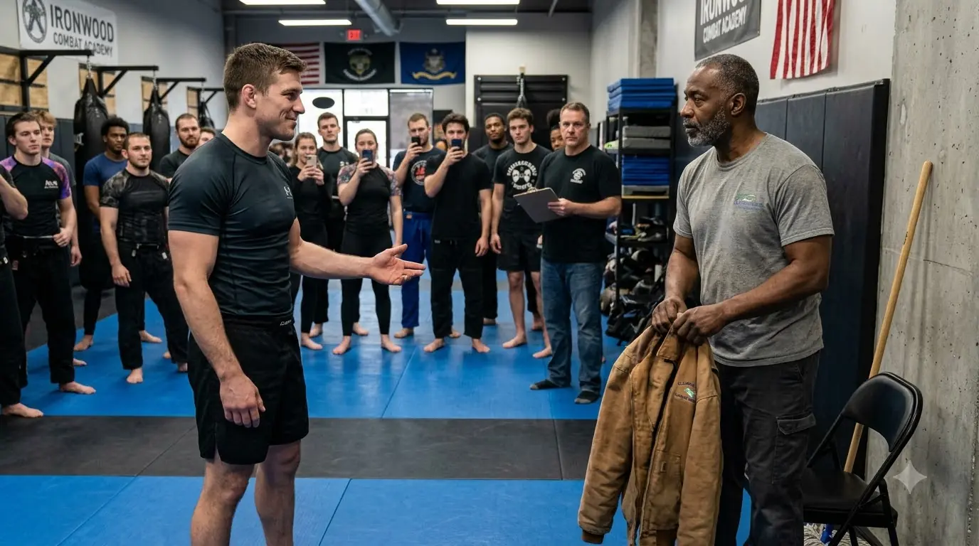 A Black Belt Mocked the 58-Year-Old Janitor, Saying, “This Will Be Over Fast”—Then the Quiet Man Removed His Jacket