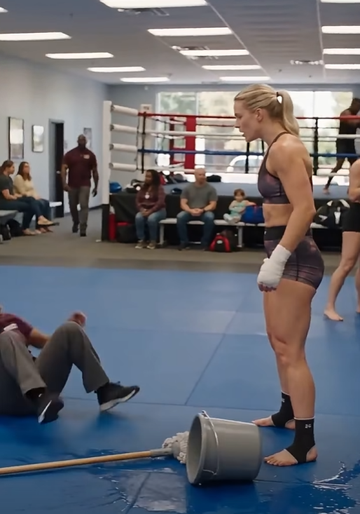 A Confident Kickboxing Champion Mocked the Quiet Cleaning Lady in Front of the Entire Gym and Deliberately Spilled Water on Her Clean Floor—But She Had No Idea the Woman She Was Insulting Had Once Been a Champion Herself